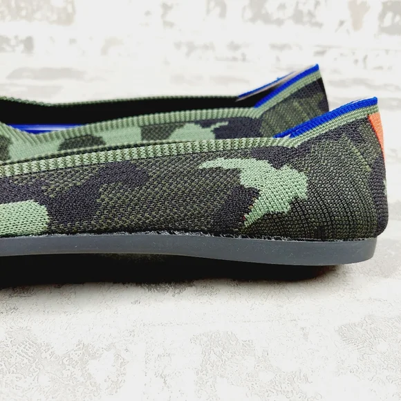 New Rothy’s The Point Olive Camo Slip On Ballet Flat Shoes W80
